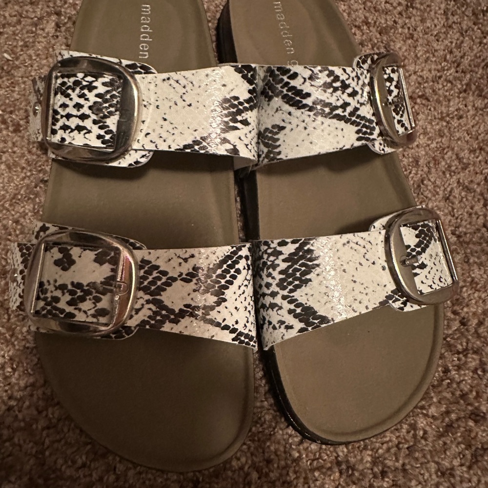 Madden Girl Snake Print Sandals - Black and White brand new